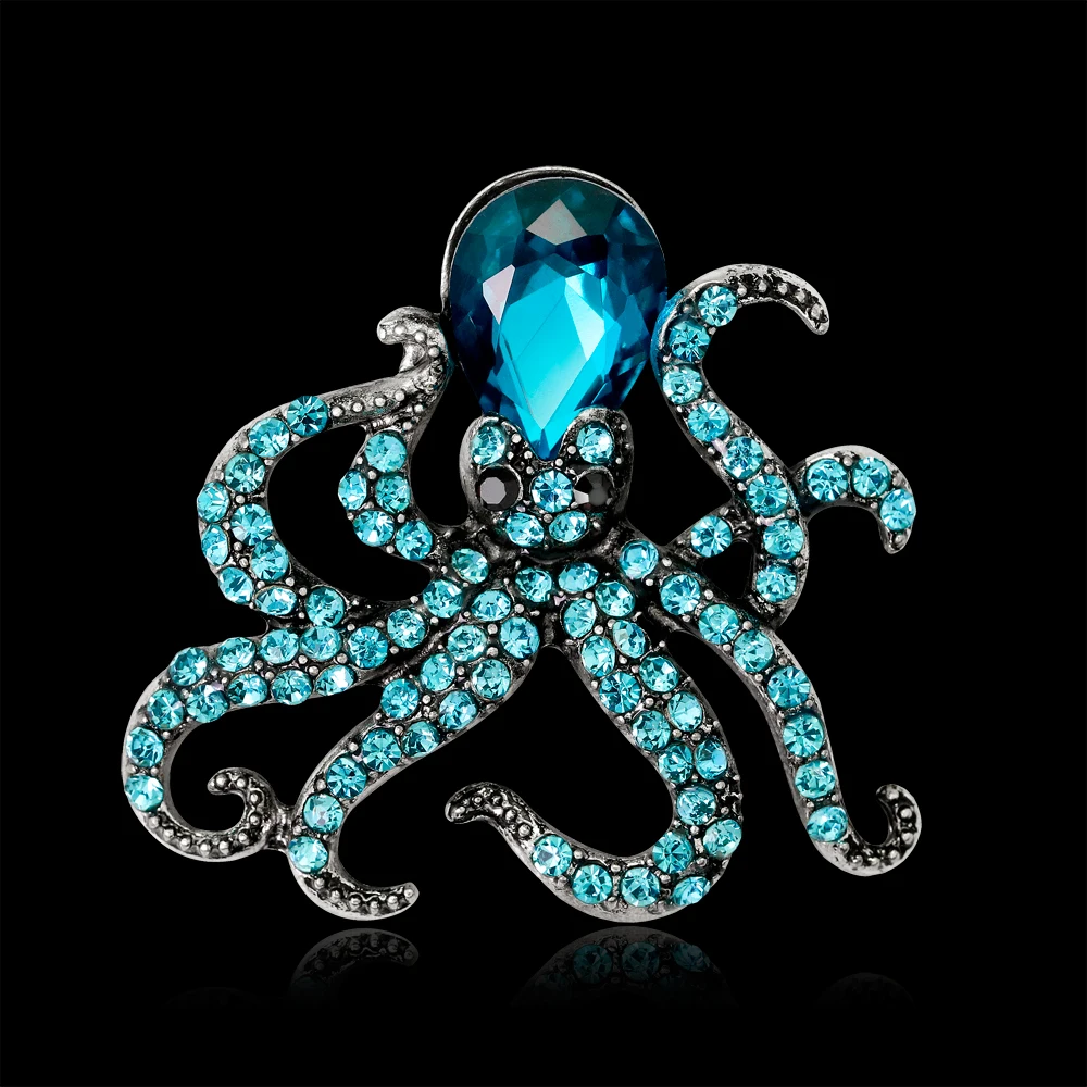 High Quality Enamel Rhinestones Marine Animal Octopus Squid Brooch Pins For Women Fashion Dropshipping Gifts For Women