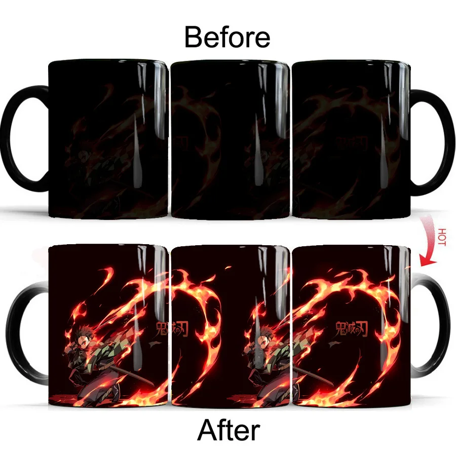Demon Slayer: Kimetsu no Yaiba термочувствительные кофейные кружки, меняющие цвет, мультфильм, аниме чашки для молока и чая, подарок для друга