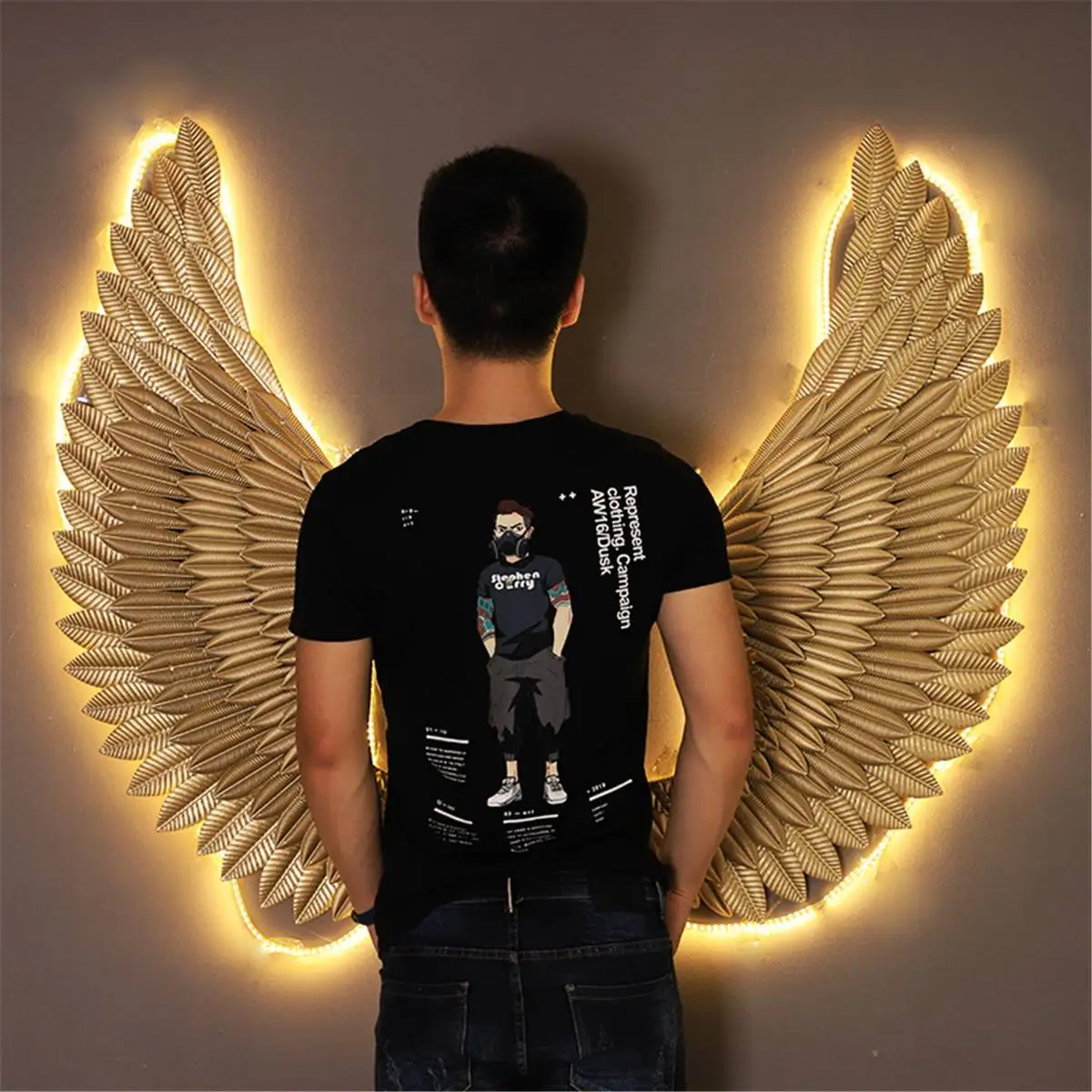 

Large Ancient Iron Wall decoration angel wings with 6M LED Light Strip Retro wings Wall Decor Iron Home Decor Accessorie