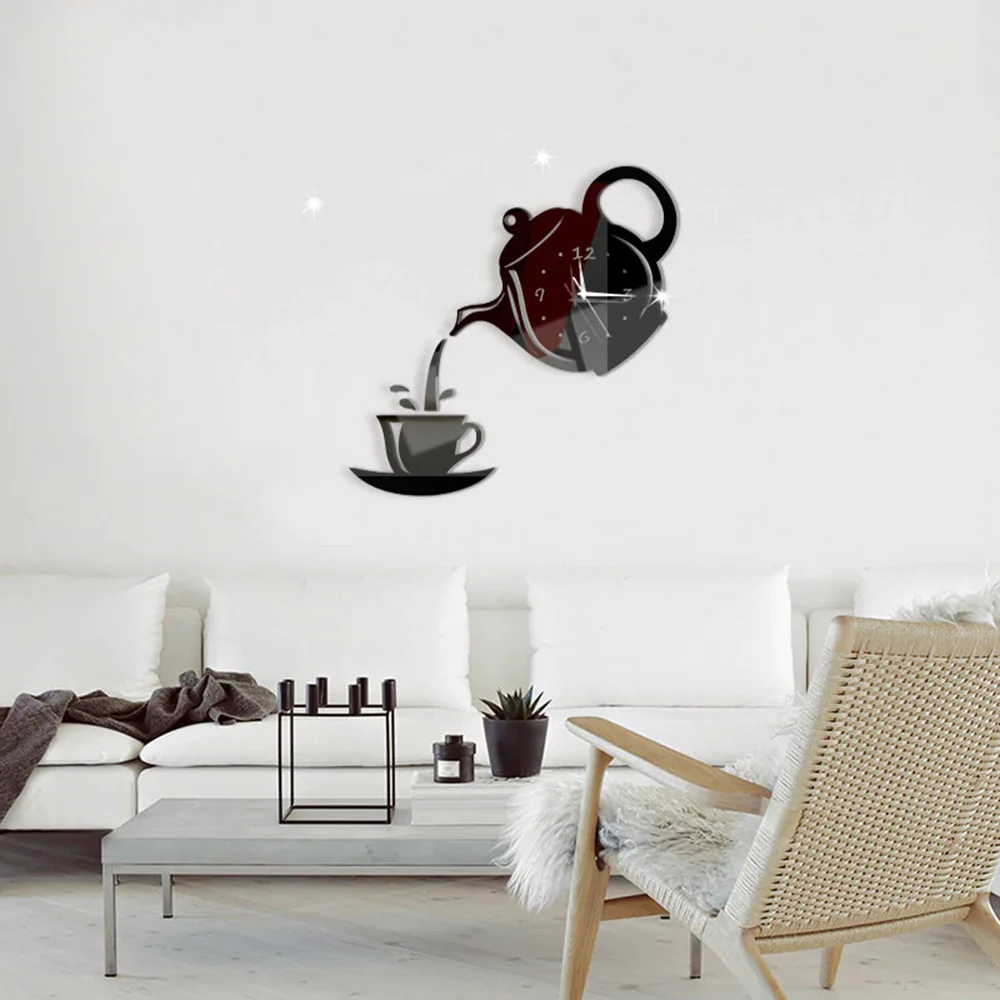 3D настенные часы креативные DIY кофейная чашка из акрила чайник декоративные кухонные настенные часы гостиной столовой дома декоративные часы