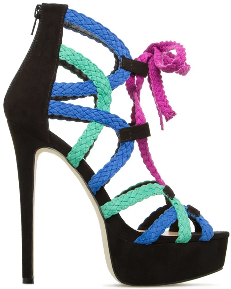 

Womens High Heels Sandals 14 cm Sexy Rope Stripper Party Pumps Shoes Women Gladiator Platform Candy Color Sandals Thin Heels