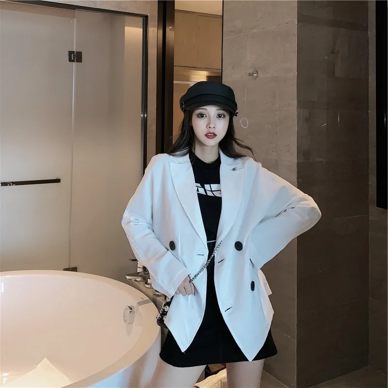 Fox Mrs~ свободный крой похудения пряжки белый костюм куртка