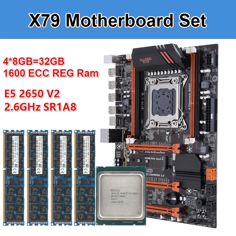 Комплект материнской платы Kllisre X79 с Xeon E5 2650 V2 4 шт. 8 ГБ = 32 1600 МГц память DDR3 ECC REG |