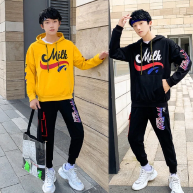 

Sports Two-Piece Set Men's Autumn Korean-style Students Casual Loose-Fit Hoodie Handsome Teenager Popular Brand Men'S Wear