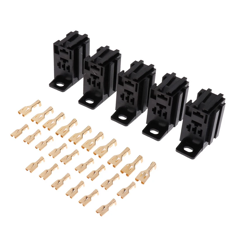 5 Pin Relay Sockets With 25pcs Copper Terminals 35*35*35mm Plastic and