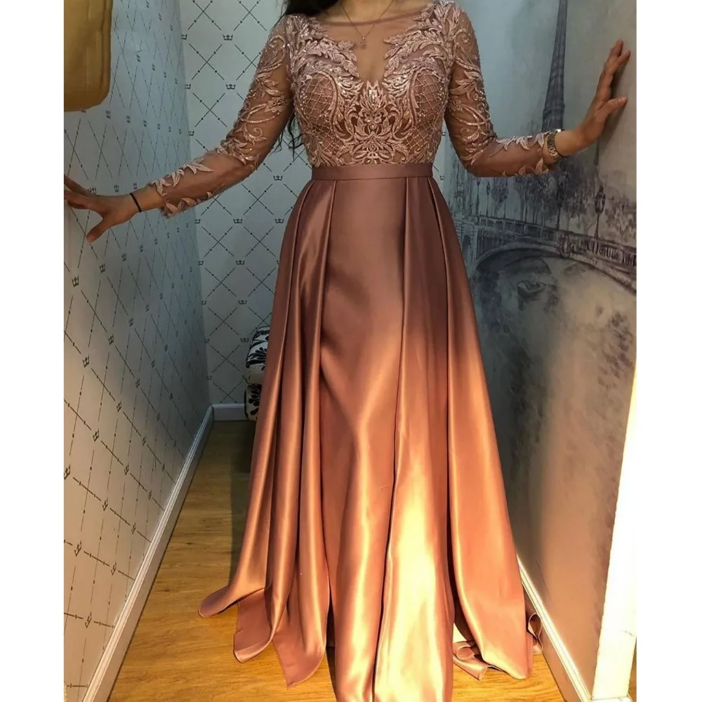 Розовое винтажное длинное платье для выпускного вечера,, кружевное вечернее платье с длинными рукавами, Платье de soiree vestidos de gala