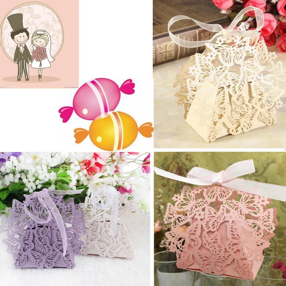 10 PCS Newly Wedding Party Favor Paper Bag Butterfly Ribbon Gift Candy Paper Box Event Party Supplies