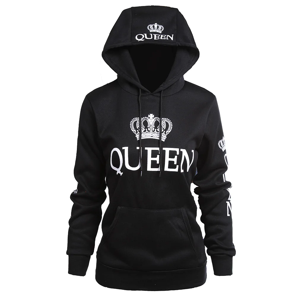 WEPBEL King and queen Толстовка для влюбленных, повседневная, с длинным рукавом, с буквенным принтом, новинка, для пары мужчин и женщин, Спортивная Толстовка - Цвет: Black Q