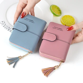 

Women wallets Leather Wallet billetera mujer Hasp Zipper Short Wallet tassels Fashion Small Purse cute wallet portfel damski