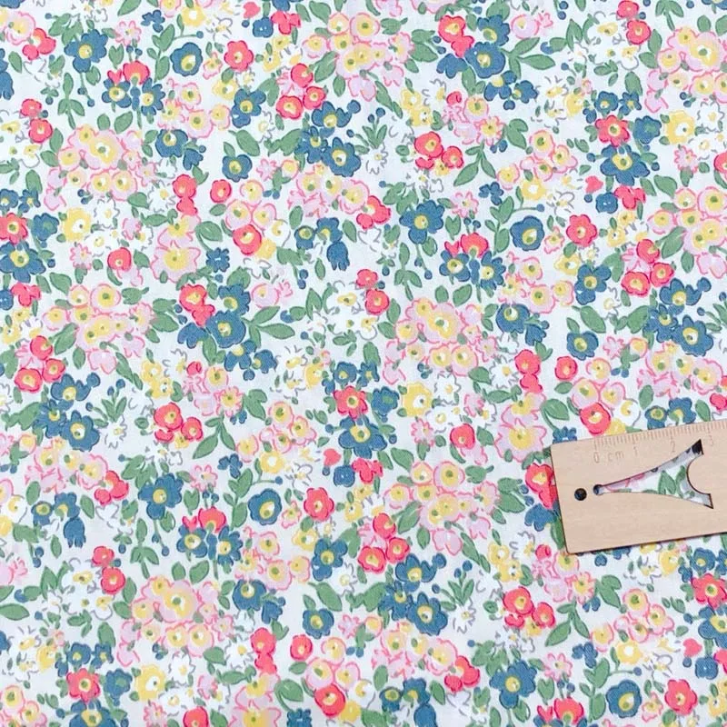green pink small Хлопок пасторальный белый фиолетовый зеленый бежевый маленький цветок Цветочный Кролик горошек для детей кукла одежда платье Декор ручной работы ремесло - Цвет: green pink small