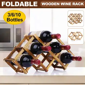 

Foldable Carbonized Wood Wooden Wine Bottle Storage Holder Rack Shelf Organizer Free Standing Wine Cabinet Table Decoration