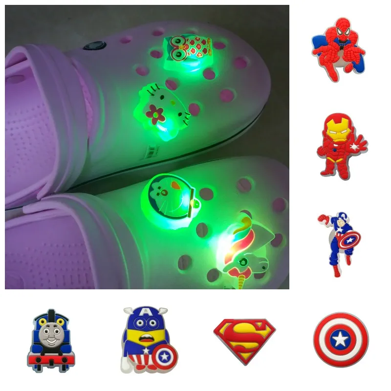 1PCS Avengers LED Shoe Charms PVC Shoe Buckles Light Shoes Accessories Ornaments Fit For Croc JIBZ Party Gift