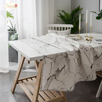 

Proud Rose White Marbling Ins Modern Simple Printed Tablecloth Covering Cloth Table Cloth Cotton Linen Cabinet Covering Cloth