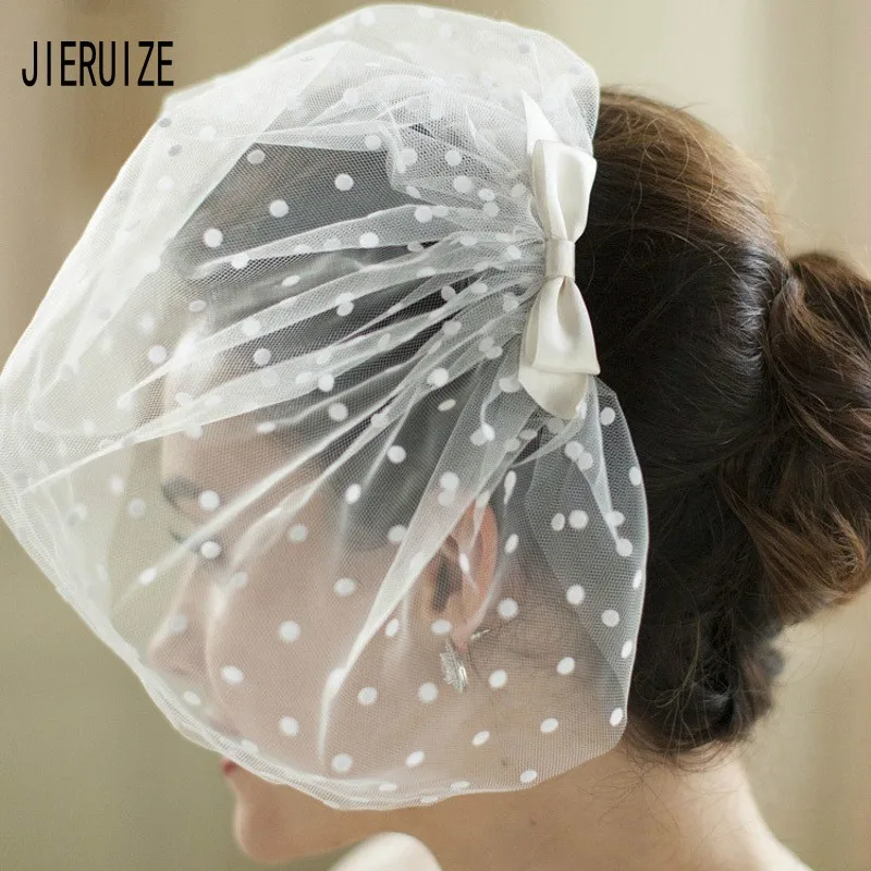 JIERUIZE, элегантная Фата для невесты, клетка, белый, черный, прозрачный тюль, свадебная фата для лица, короткие свадебные аксессуары
