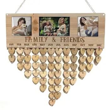 

Family Friends Birthday Reminder Calendar Wooden Board with Photo Frame Vintage Wall Hanging Sign Home Party Decoration Supplies