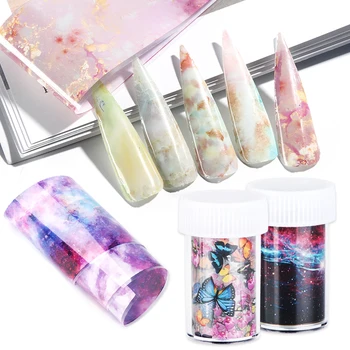 

100x4cm Nail Art Foils Gradient Marble Retro Leopard Transfer Foils Stickers For Nails Dazzling Starry Sky Manicure Tips BE1575