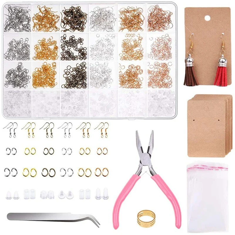 

Earrings Hooks for Jewelry Making, Earring Making Supplies Kit with Fish Hook Earrings, Earring Cards, Jewelry Plier, Earring Ba