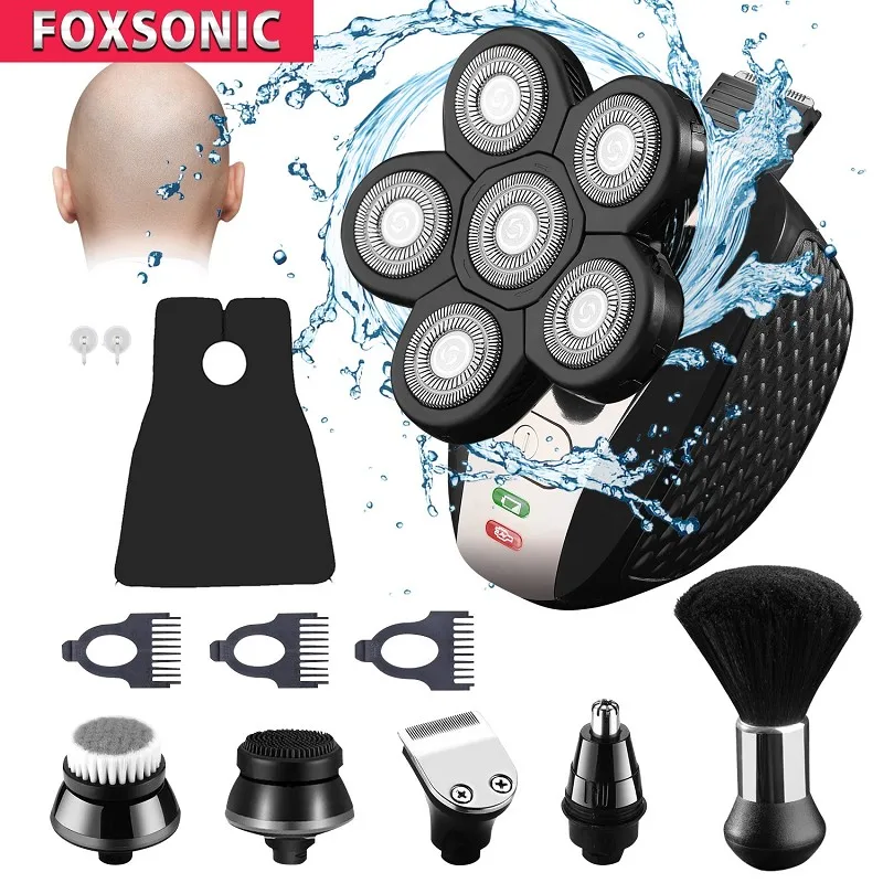 FOXSONIC 6D плавающие головки лысый бритвы 6 в 1 Многофункциональный Перезаряжаемые