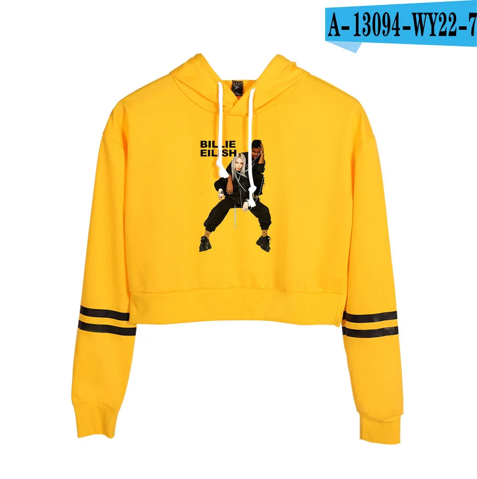 Модный укороченный топ, толстовки Billie Eilish, женские пикантные весенне-осенние хлопковые толстовки высокого качества, одежда для девочек Billie Eilish - Цвет: Светло-желтый