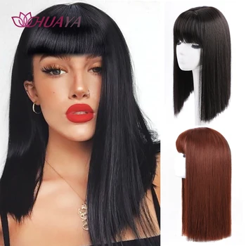 

HUAYA Black Long/Short Straight Synthetic Hair Wigs With Bangs for Women Wigs Brazilian Wig Heat Resistant Pink Blonde Blue Wig