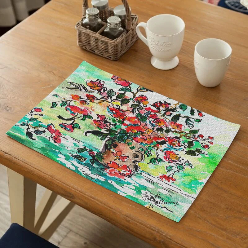 

SEAAN Flower Painting Pattern Coasters Reusable Dining Table Mat Placemats for Kitchen Table Polyester or Cotton and Line Decor