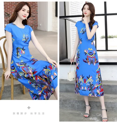 23 Vestidos mujer, ограниченная серия, новинка, с круглым вырезом, до середины икры, Vestido, Longo, Vanled, платье, женское, с коротким рукавом, круглый вырез, длинное, с принтом, тонкое - Цвет: 23