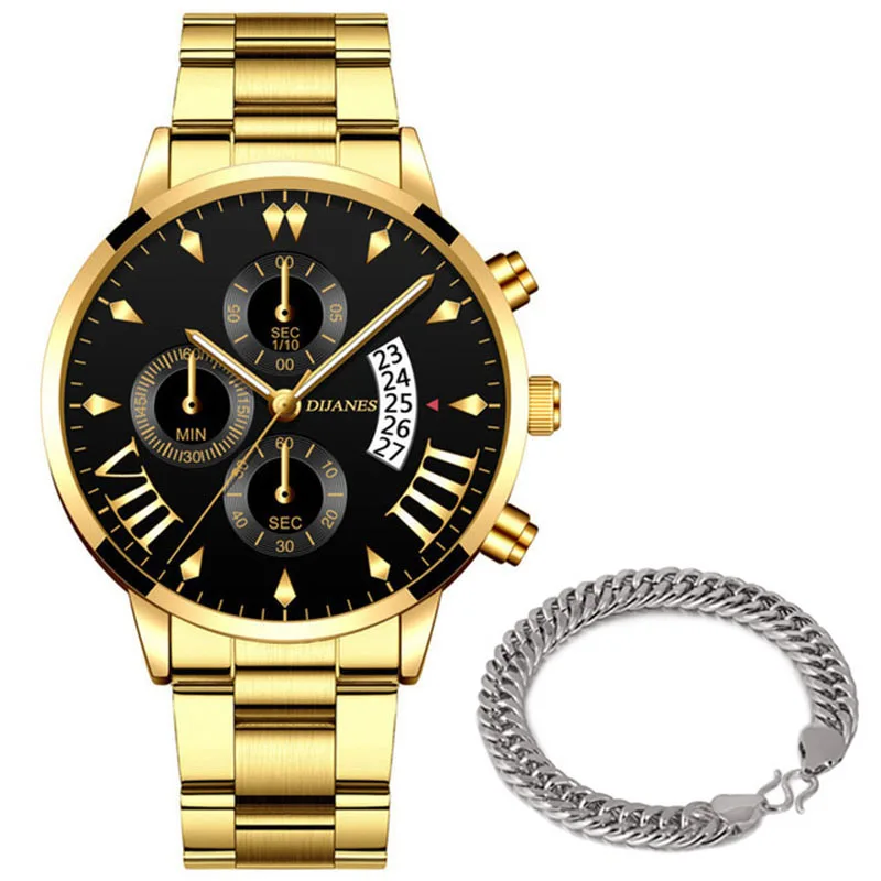New Men Business Stainless Steel Quartz Wristwatch Fashion Mens Watches Calendar Date Clock Man Silver Bracelet Male Watch 