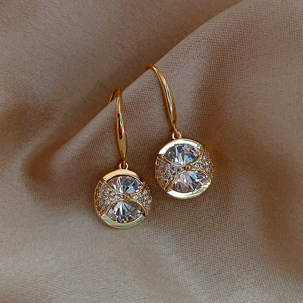 Zircon Earrings Crystal-Bow Korean Women Luxury Jewelry-Accessories Gold-Color Gift Party-Girl