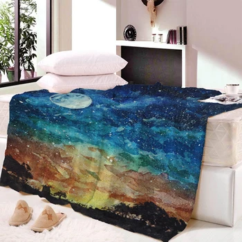

Sky Moon Eclipse Changing Velvet Plush Throw Blanket Galaxy Printed Sherpa Blanket for Couch Landscape Bedding Throw
