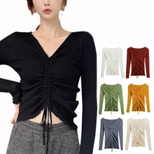 Women Sweaters Autumn Winter 2019 New V-neck Soild Long-sleeved Drawstring Woman Pullover knitted Sweater Women Simple Fashion Women Sweaters Autumn Winter 2019 New V-neck Soild Long-sleeved Drawstring Woman Pullover knitted Sweater Women Simple Fashion