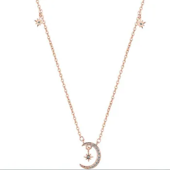 

2019Classic Stainless Copper Women's Necklace Fashion Moon Star Clavicle Chain Necklaces For Women Sweater Chain