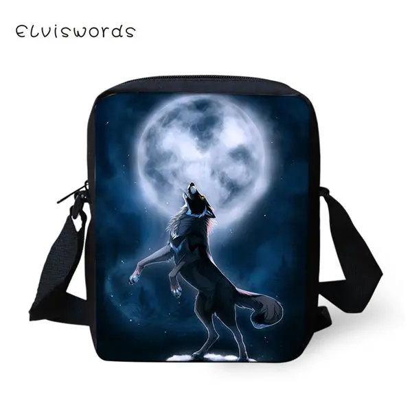 ELVISWORDS Для женщин Курьерские сумки "Fantasy Wolf"; одежда с принтом «крест-накрест» для девочек Сумка через плечо с животными из мультфильмов; Мода для девочек; мини клапанами кошелек - Цвет: CDWX3785E