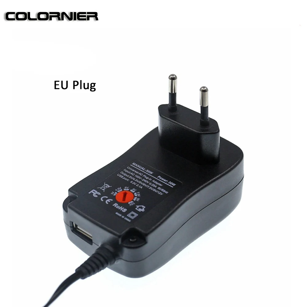 AC/DC адаптер питания 3V 6V 9V 12V 2A 30W Регулируемый переходник универсальная usb-зарядка блок питания - Цвет: EU Plug