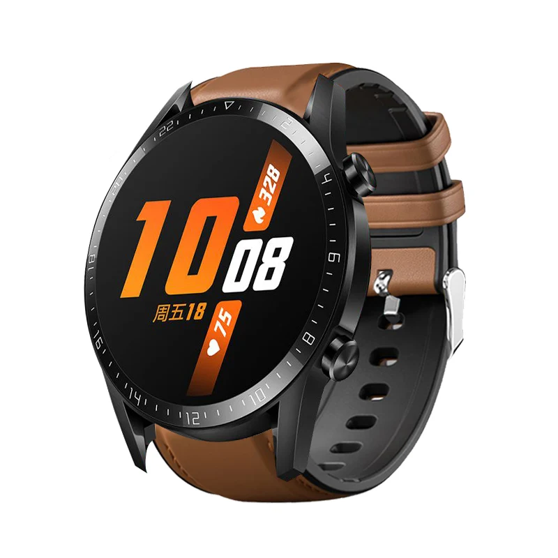Высококачественный ТПУ+ кожаный ремешок для часов huawei watch GT 2 46 мм/GT Active/huawei watch GT 2 pro браслет ремешок умные аксессуары - Цвет: brown (only strap)