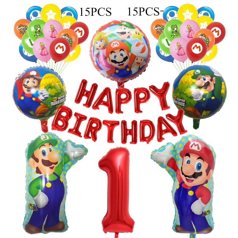 1 set Mario Cartoon Game Gift Themed Baby Aluminum Film Balloon Kids happy Birthday balloon Party Decoration Kid Toy | Дом и сад