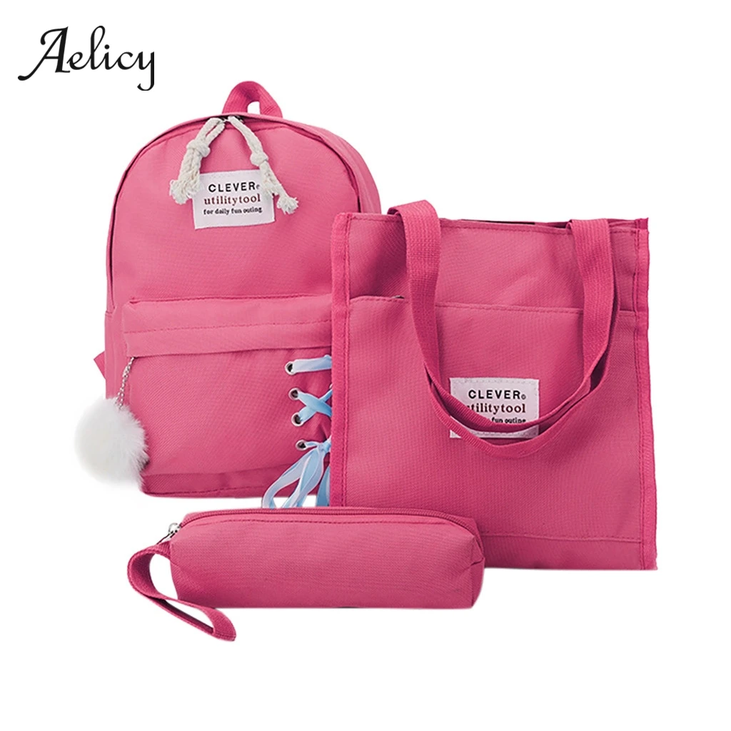 Aelicy 3pcs Set Canvas Women Backpack Children Cute Small Backpack