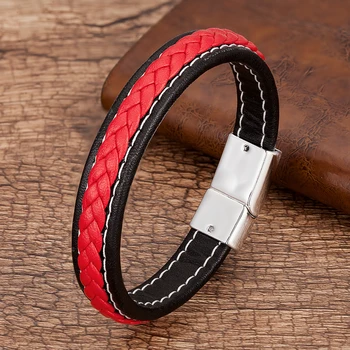 Lion Heart Red Black Braided Leather Bracelet