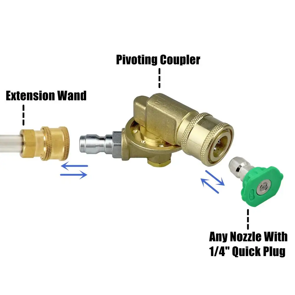 Pivoting Coupler With 1/4" Quick Connection Pressure Washer Attachment 4500 PSI Gutter Cleaner pressure washer attachment