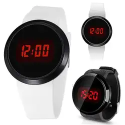 Модные мужские водонепроницаемые электронные светодиодный часы с круглым сенсорным экраном, силиконовые наручные часы с датой на день