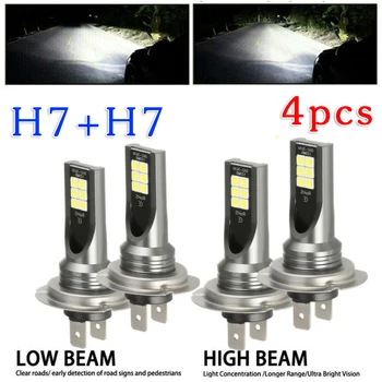

4pcs Combo LED Mini H7 + H7 Headlight Kit Bulb High Low Beam 240W 60000 Lm Waterproof IP68 Fast On/off Response Time