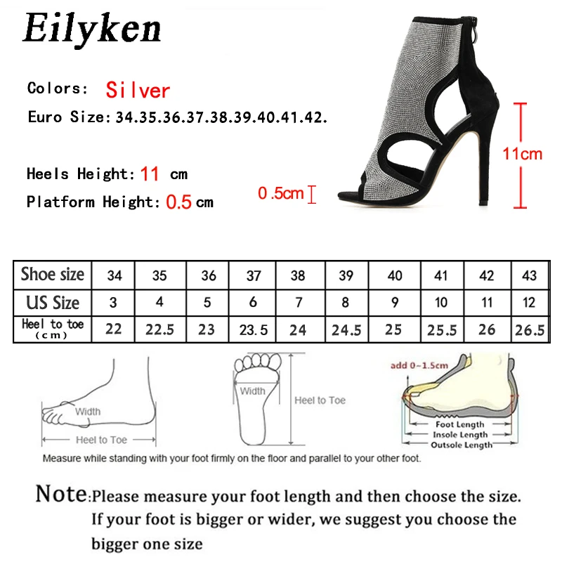 Eilyken/женские босоножки, украшенные кристаллами ботильоны с открытым носком, на молнии, изысканные стразы на очень высоких каблуках, свадебные туфли