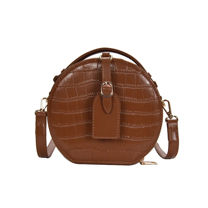 Brand Designer Mini Round Bags For Women Crocodile Pattern Leather Messenger Bag Circle Lady Top-handle Handbag Purses Clutches - Цвет: Brown