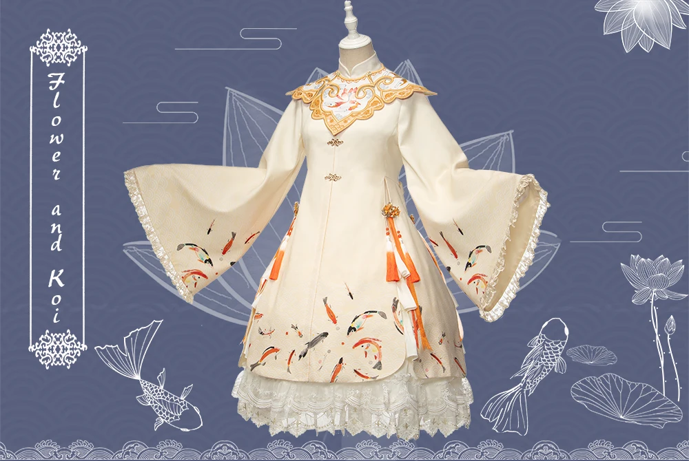 Предпродажа Uwowo Лолита дизайн цветок и кои шинуизери Лолита платье Косплей Костюм вид на Западное озеро