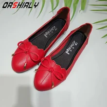Orshirly/Лидер продаж; женская обувь на плоской подошве; летние тонкие туфли из натуральной кожи с круглым носком; удобная повседневная женская обувь с бантом