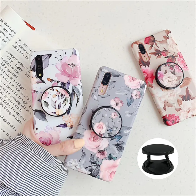 

P30 Pro Lite Flower Case For Huawei p20 Pro Lite Back Cover on Mate 20 Pro Lite IMD Silicone Phone Case Coque with Stand Holder