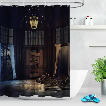 

Halloween Shabby House Hall Skulls Fabric Bathroom Shower Curtain Set