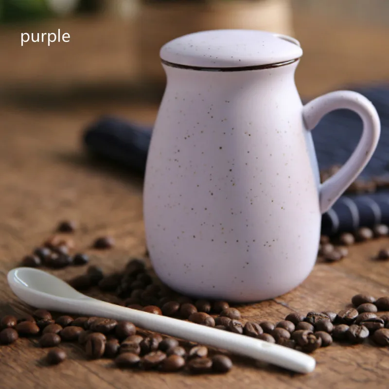 Purple starry sky 400 мл Корейская керамическая кружка, чашка для кофейного напитка с крышкой, ложка, чашка для молока, 8 видов стилей, простые милые кружки, цветные кружки, Кружка для Гипсофилы - Цвет: Purple starry sky