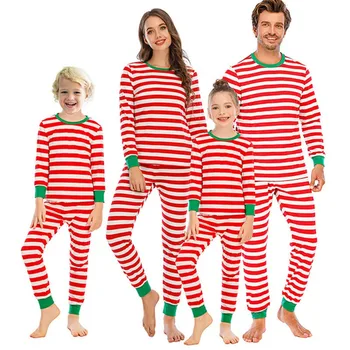 

Christmas Parent-child Family Pajama Set Casual Striped Long-sleeved Pajama Sets Trousers Amazon Cross-border Bottoming