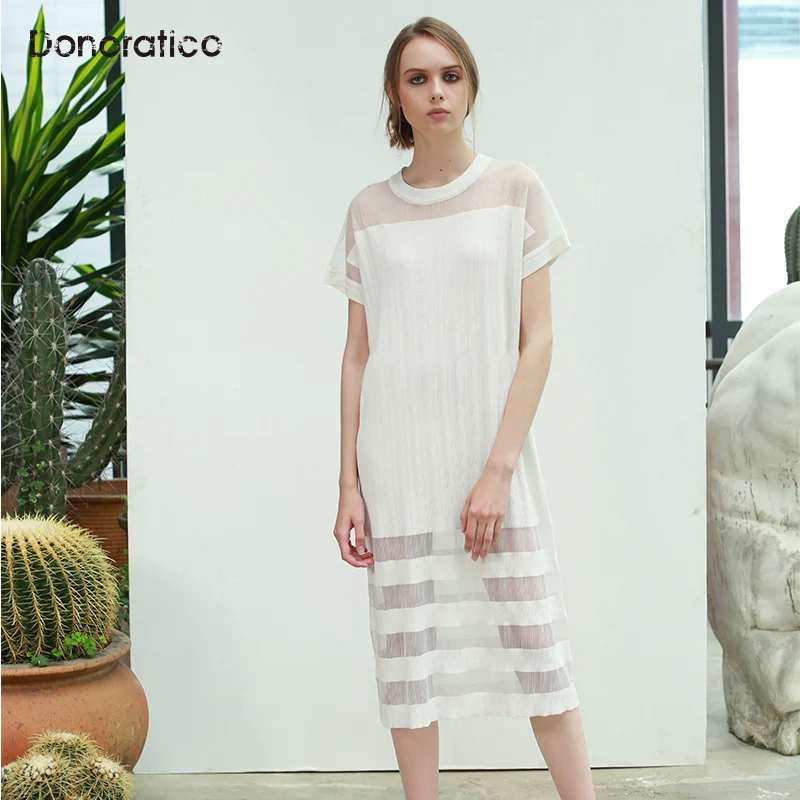 Donoratico women's dress elegant translucent dress noble elegant comfortable striped