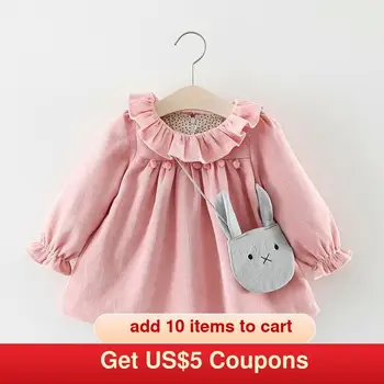 

Melario Newborn Baby Dress Autumn Long Sleeve Girls Drees Solid Cotton Sweet Princess Dresses with Cute Bag Costume